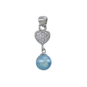 Estate Sterling Silver 925 Pave Cubic Zirconia Heart Blue Pearl Dangle Pendant